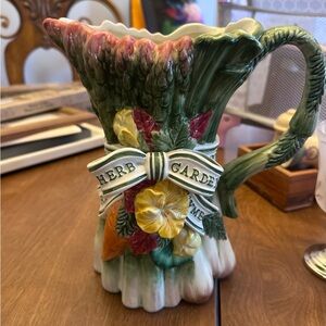 Fitz and Floyd Green and Pink Herb Garden Pitcher